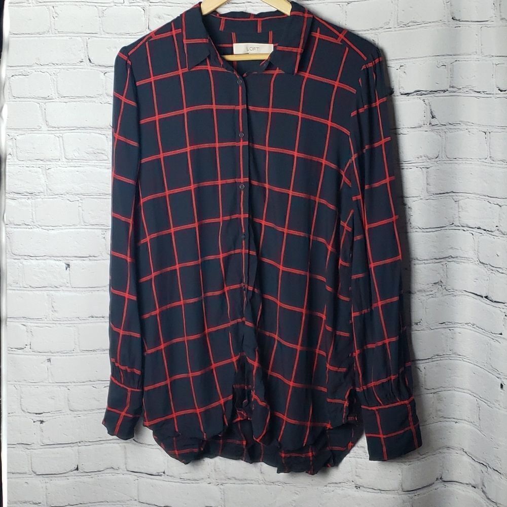 LOFT Navy Blue and Red Top